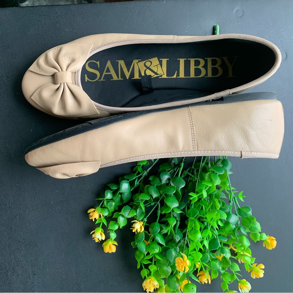 Sam & Libby leather ballet Bow Flats, Nude, Size 8